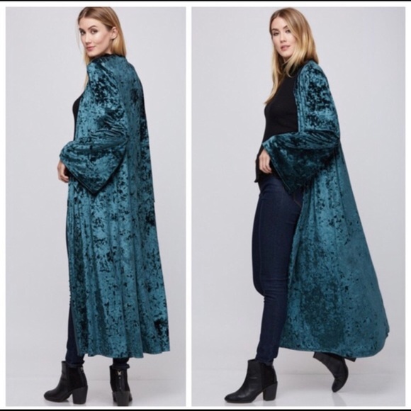 GORGEOUS JADE VELVET VELOUR CARDIGAN DUSTER!! - Picture 8 of 8